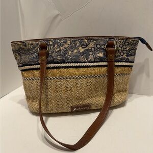 Sakroots Navy and Tan Patterned  Zip Top Tote